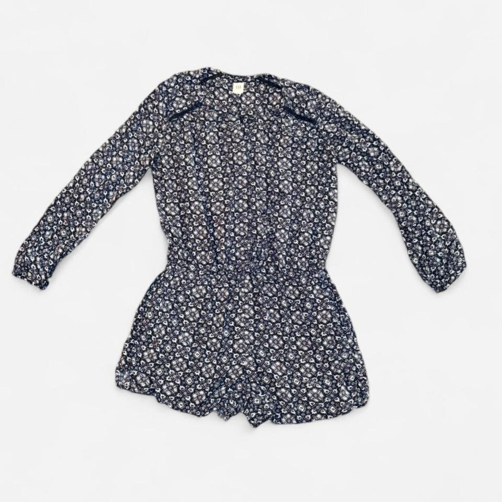Gap Womens XS Navy Blue Floral Medallion Long Sleeve Romper Boho Elastic Waist